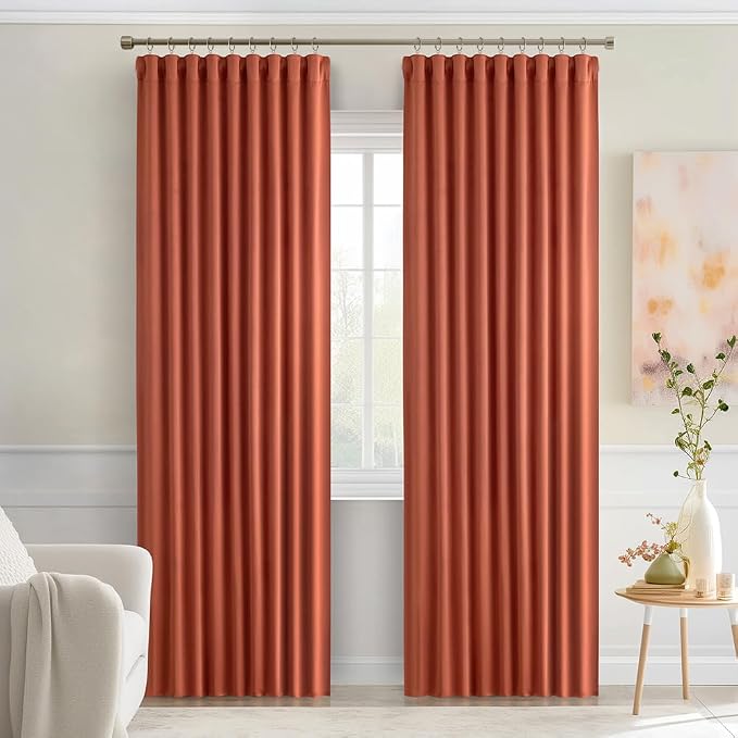 MIULEE Fall Burnt Orange Back Tab Blackout Curtains 52"x84" Length 2 Panels | - Image 9