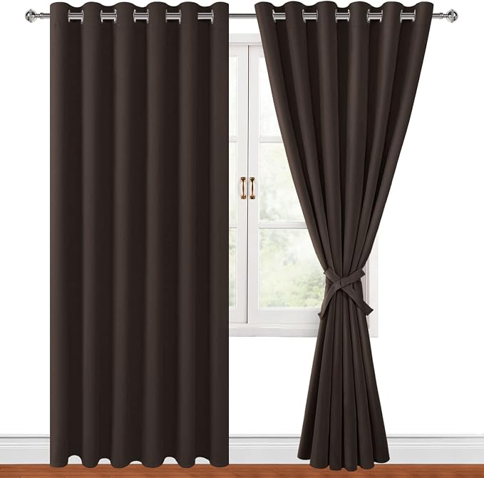 Grommet Blackout Curtains for Bedroom 70 x 84 Inches Brown 2 Panels | Thermal by Hiasan