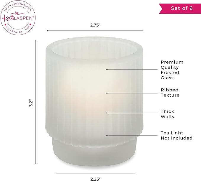 Kate Aspen Vintage Fluted Frosted Glass Tealight Votive Candle Holders (Set of 6), Rustic Decor, Boho Decorations, Shelf Decoration, Classic Look | Perfect Hostess Gift