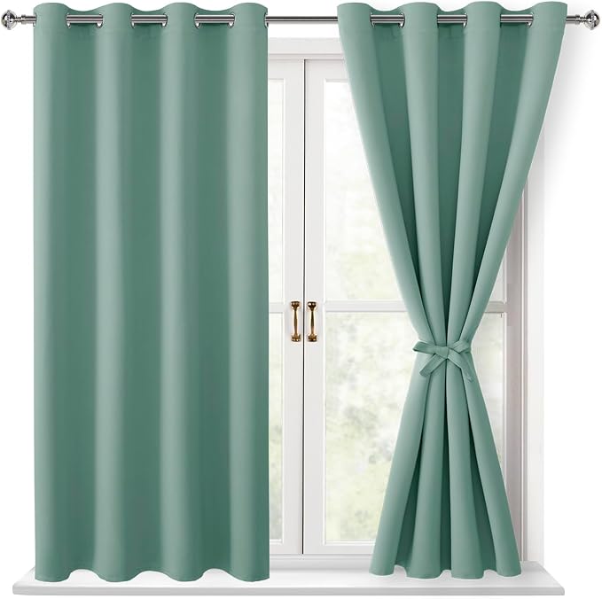 Blackout Curtains for Bedroom, Sage Green, 52 x 45 Inch, 2 Panels | Thermal - Image 8