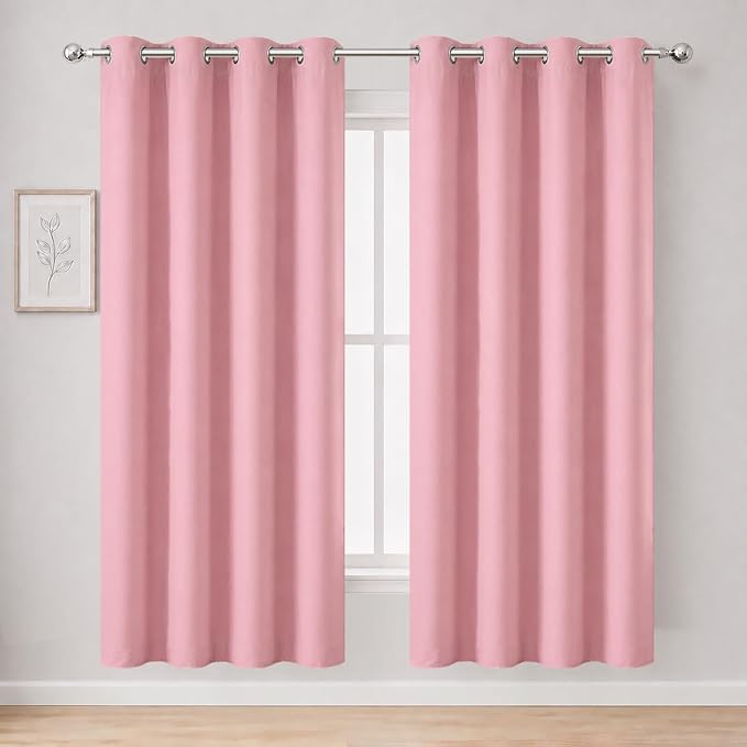 Blackout Curtains 66 x 72 Inch Long Pink Curtains Set of 2 Panels Room by Lemomo
