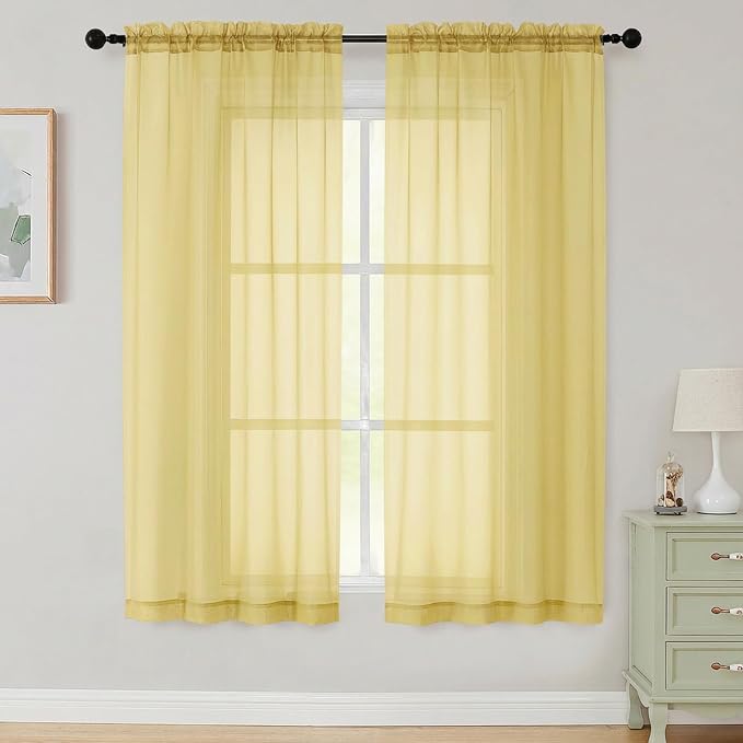 Sheer Curtains 63 Inch Length 2 Panels Set by WelvetBLK