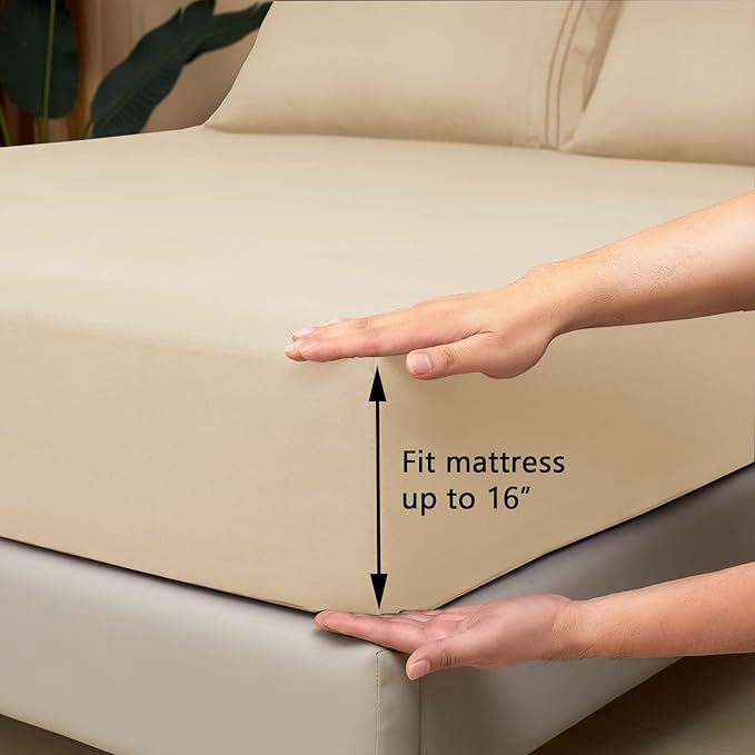 Mejoroom California King Size Sheet Set - Soft Microfiber Bed Sheets,Deep Pocket Fitted Sheet, Breathable, Wrinkle & Fade Resistant - 4 Piece (California King, Taupe)