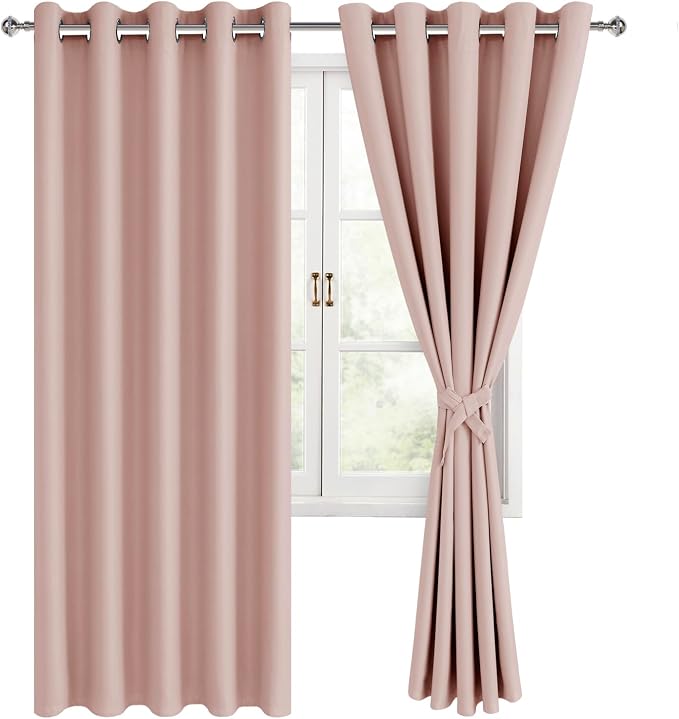 Blackout Curtains for Bedroom, 60 x 63 Inches Length Blush 2 Panels | Thermal by Hiasan