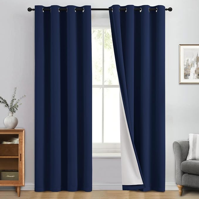 Yakamok Navy Blue 100% Blackout Curtains 84 Inches Long 50" Wide, 2 Panels | by Yakamok