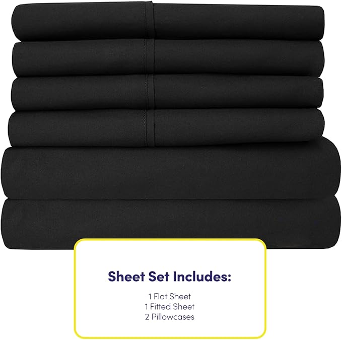 Twin XL Size Bed Sheets - 4 Piece 1500 Supreme Collection Fine Brushed Microfiber Deep Pocket Twin X-Large Sheet Set Bedding - 1 EXTRA PILLOW CASES, GREAT VALUE, Twin XL, Black