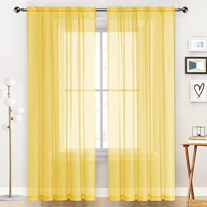 SpaceDresser Basic Rod Pocket Sheer Voile Window Curtain Panels Yellow 1 Pair 2 by SpaceDresser