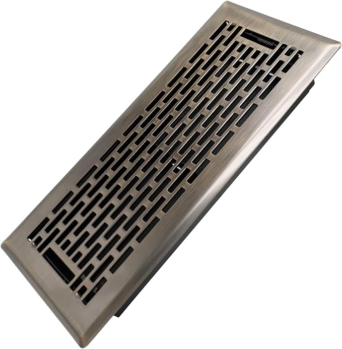 4x10 Inches Heavy Duty Walkable Floor Register - Easy Adjust Air Supply Lever Decorative Floor Vent Covers - Boston Design Vent Covers for Home - Antique Brass