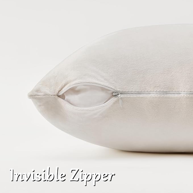 GIGIZAZA Velvet Pillow Covers 12x20 Decorative Pillows Pack of 2 Ivory | Beige - Image 4