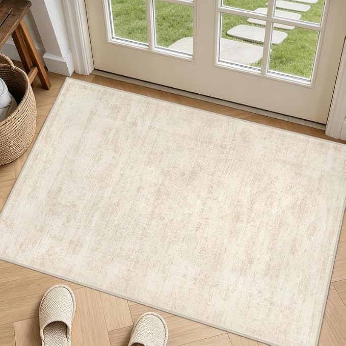 Washable Area Rugs 2x3: Living Room Bedroom Carpet Retro Beige | Vintage Boho by Luxturiy