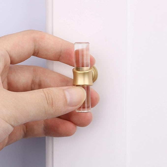 LONTAN 30 Pack Acrylic Kitchen Cabinet Knobs Gold Drawer Knobs Modern T Bar Clear Cabinet Door Handles White Kitchen Hardware for Dresser Bathroom,Zinc Alloy Base