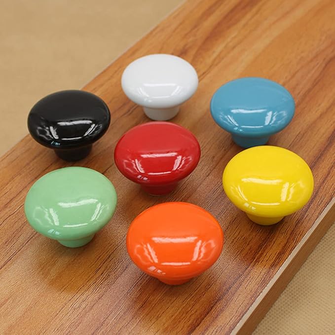 HUAMULAN 15PCS Glossy Ceramic Knobs Button Round Mushroom Cabinet Dresser Vintage Pulls Door Handles Cupboard Wardrobe Drawer, Dia. 1.5 inch 38mm, Mixed Color