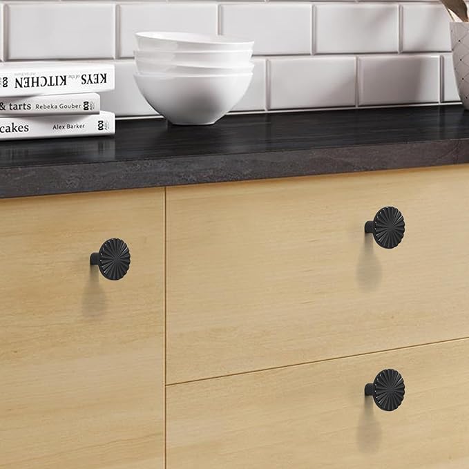 2 Pack Kitchen Cabinet Knobs Round Sunflower Dresser Knob Modern Drawer Hardware Cupboard Handles Furniture Knob for Bathroom Single Hole Knobs for Wardrobe Matte Black TYH-MB-K2