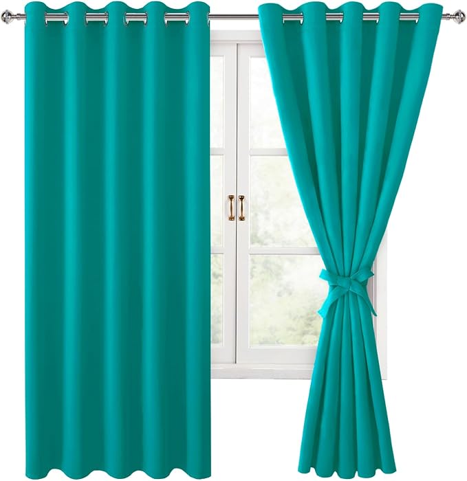 Blackout Curtains for Bedroom, Peacock Teal, 60 x 72 Inch, 2 Panels | Thermal by Hiasan