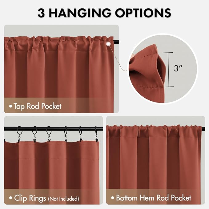 MIULEE 4 Panels Set Terracotta Blackout Curtains 63 Inch Length Bedroom | - Image 6