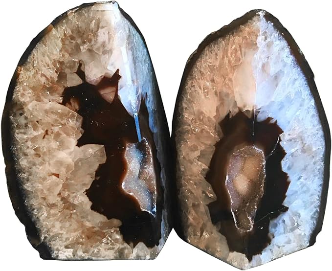 AMOYSTONE Agate Bookends Black Geode Book Ends Heavy Duty Bookend Holder Decorative with Rubber Bumpers Small(1 Pair, 2-3 LBS)