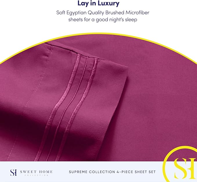 California King Sheet Sets - Breathable Luxury Sheets with Full Elastic & Secure Corner Straps Built In - 1800 Supreme Collection Cal King Deep Pocket Bedding Set, Sheet Set, California King, Berry