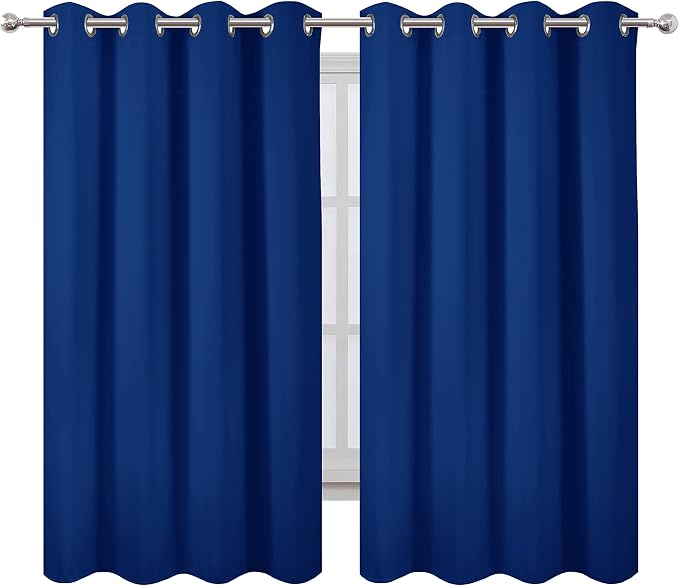 Blackout Curtains 52 x 63 inch/Royal Blue Curtains Set of 2 Panels/Thermal - Image 2