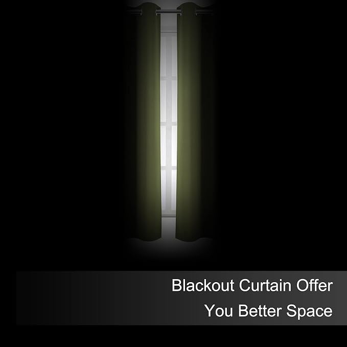 Blackout Curtains 52 x 45 inch/Olive Green Curtains Set of 2 Panels/Thermal - Image 3