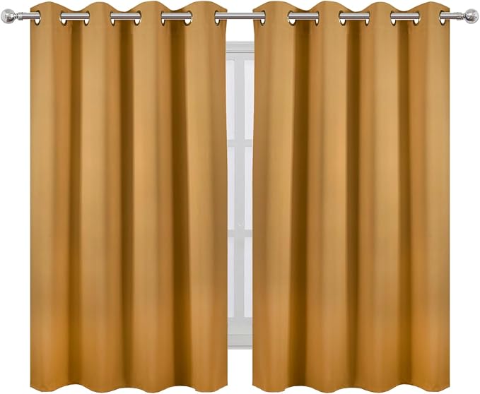 Blackout Curtains 66 x 54 Inch Long Mustard Yellow Curtains Set of 2 Panels - Image 2