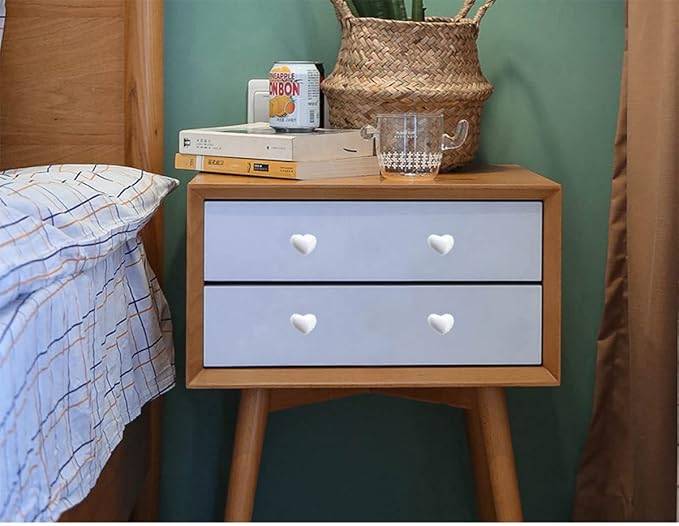 HUAMULAN 15PCS Glossy Ceramic Knobs Heart Shape Cabinet Dresser Pulls Door Handles Cupboard Wardrobe Drawer,White