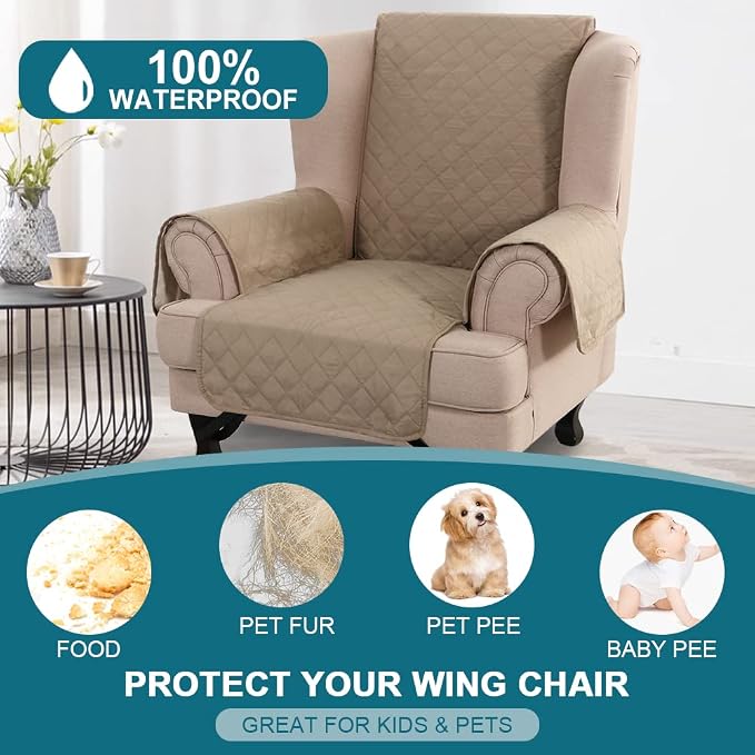 Turquoize 100% Waterproof Wing Chair Cover Wing Armchair Slipcovers Chair Couch - Image 2