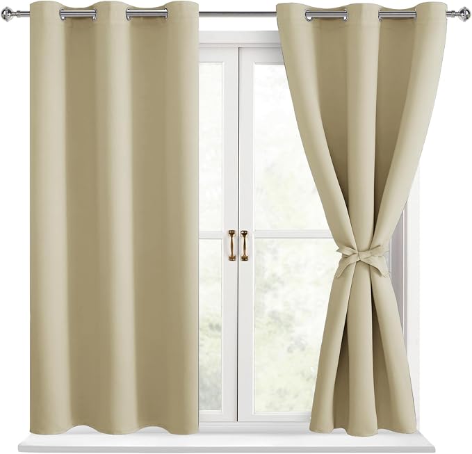 Blackout Curtains for Bedroom, Light Beige, 38 x 54 Inch, 2 Panels | Thermal by Hiasan