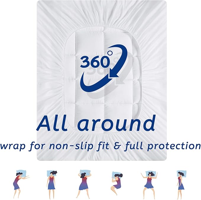 Queen Size Mattress Topper for Back Pain, Cooling Extra Thick Mattress Pad Cover with 8-21 inch Deep Pocket, Plush Pillow Top Mattress Topper Overfilled with Down Alternative, Queen Size, White