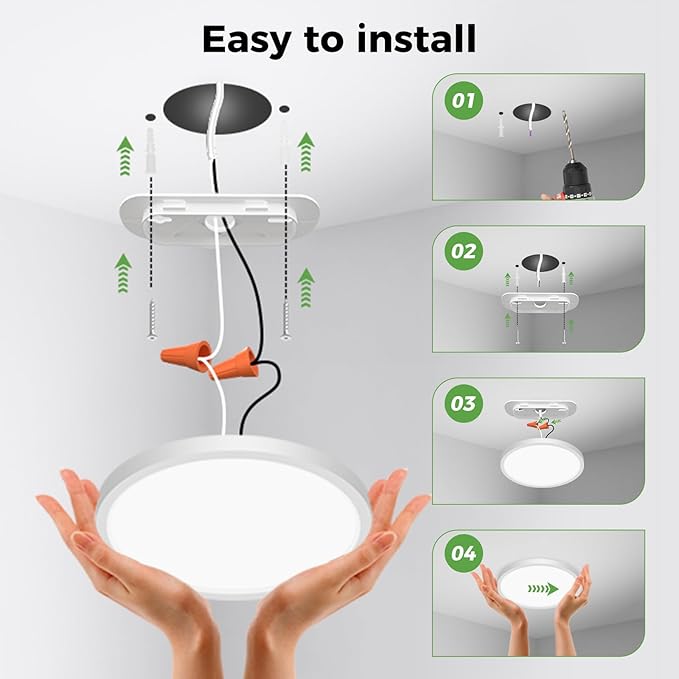 zemty LED Ceiling Light Fixture 6.5 Inch, 12W 1200lm Light Fixtures, Adjustable 3000K 4000K 6500K, Round Flat Ceiling Lamp for Bathroom Closet Hallway Laundry