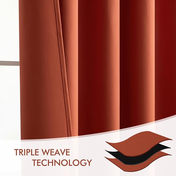 MIULEE Fall Burnt Orange Back Tab Blackout Curtains 52"x102" Length 2 Panel | - Image 7