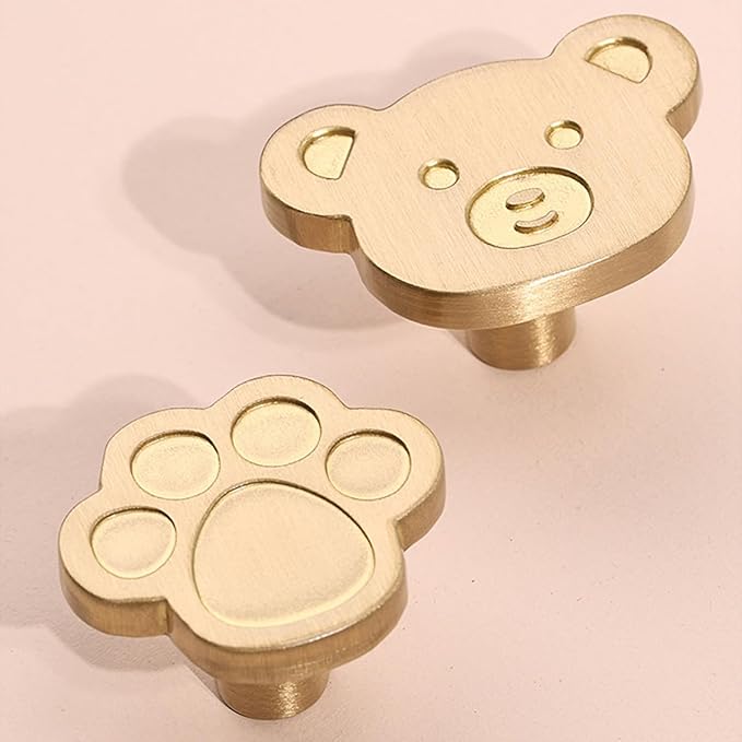 4Pcs Brass Knobs for Kids Cute Decorative Handles for Boys and Girls (Paw Print)