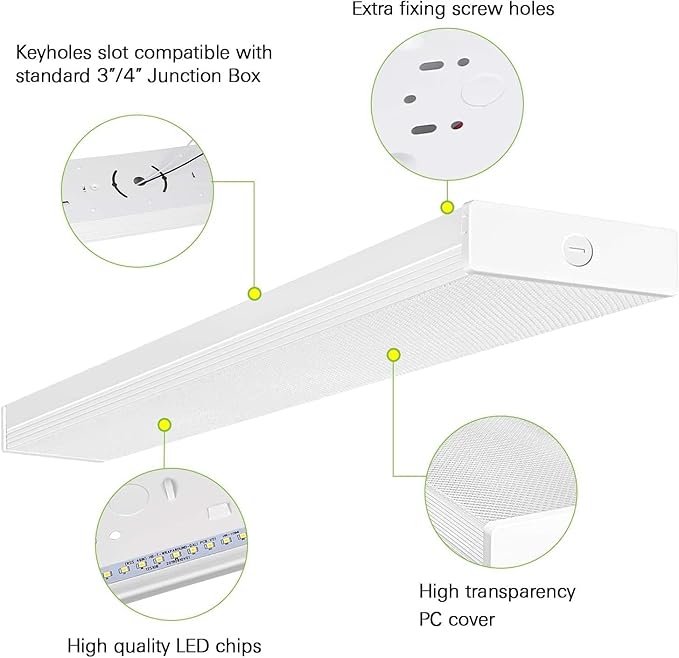 hykolity 4 Pack 4FT LED Wraparound Light 40W 4 Foot LED Shop Lights for Garage, [2-lamp 32W Fluorescent Equiv.] 4400lm 4000K Wrap Light, Flushmount Office Ceiling Light Fixture ETL Listed