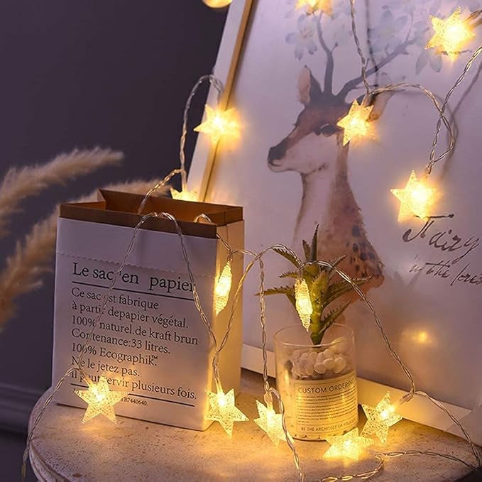 ANJAYLIA Star Lights 100 LED 32 FT Battery Operated String Lights Battery Power Star Fairy Lights for Bedroom Indoor & Outdoor, Party, Ramadan, Christmas Decorations Warm White