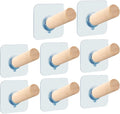 FOTYRIG Adhesive Hat Hooks Hat Hangers 10lbs Sticky Wall Rack for Baseball Caps, Bucket Hats, Cowboy Hats, Extended Wooden Pegs Handmade - Bathroom Door Cloest Entryway Wardrobe-8 Pack