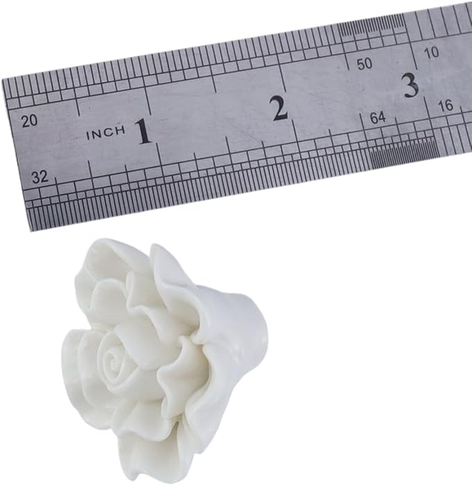4PCS 1.57" × 1.14" Ceramics White Rose Knobs Flower Shaped Drawer Pulls for Cupboard with 2 Kinds of Screws