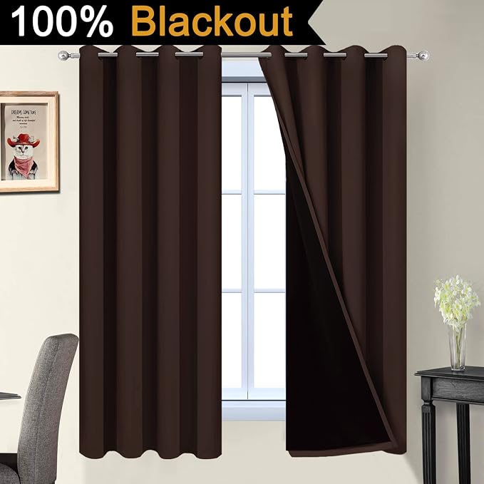 Yakamok Chocolate Brown Blackout Curtains 63 Inches Long 52" Wide, 2 Panels | - Image 2