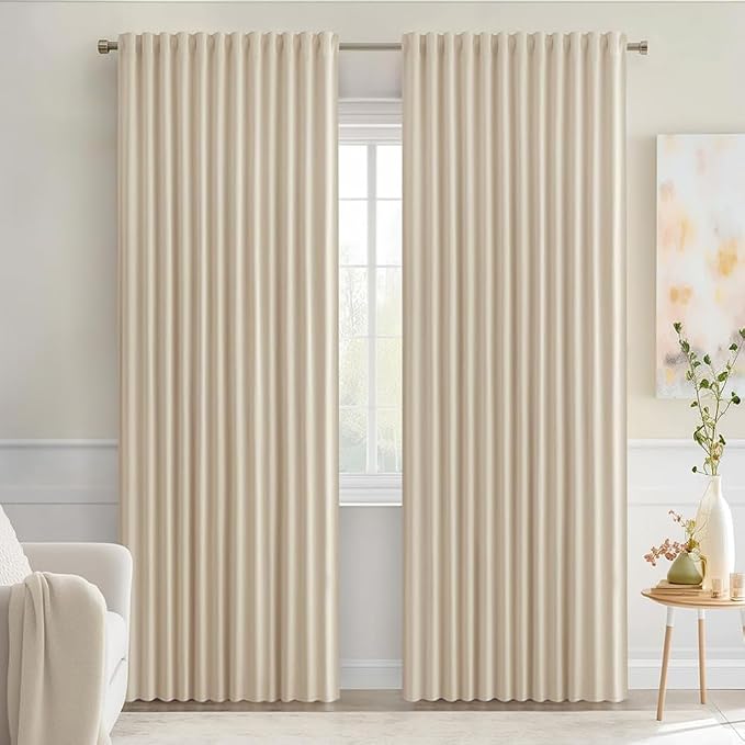 MIULEE Cream Beige Back Tab Blackout Curtains 72x84 Inch Length 2 Panel Set | by MIULEE