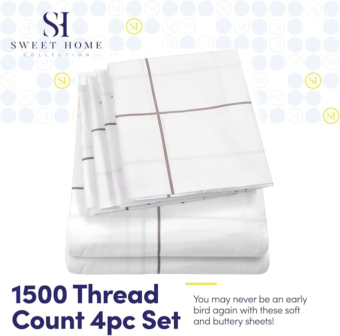 Twin Size Bed Sheets - 4 Piece 1500 Supreme Collection Fine Brushed Microfiber Deep Pocket Twin Sheet Set Bedding - 1 EXTRA PILLOW CASES, GREAT VALUE, Twin, Window Pane White