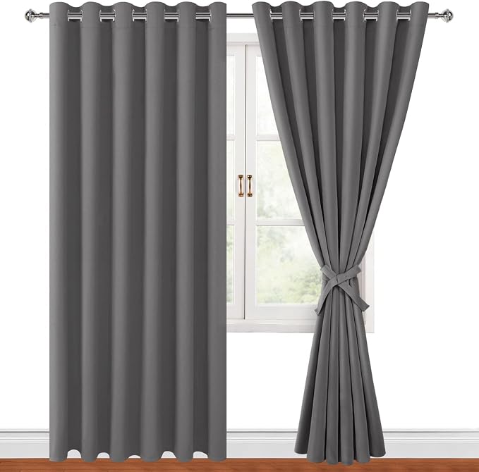 Blackout Curtains for Bedroom, 70 x 84 Inches Light Grey 2 Panels | Thermal by Hiasan