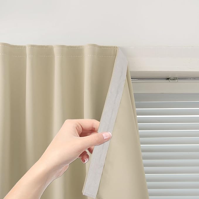 Thermal Blackout Curtains with Self Adhesive Tape No Rod No Drill Easy Install by Sovtfides