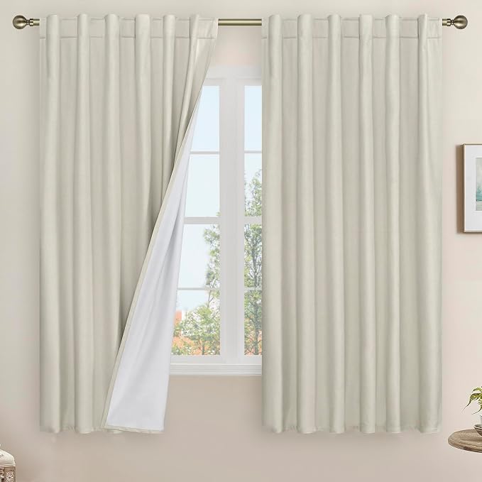 100% Blackout Natural Linen Bedroom Curtains 63 Inches 2 Panels | Stone by LAMIT