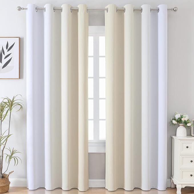 Beige and Greyish White Ombre Blackout Curtains Living Room 84 Inches Long | - Image 2