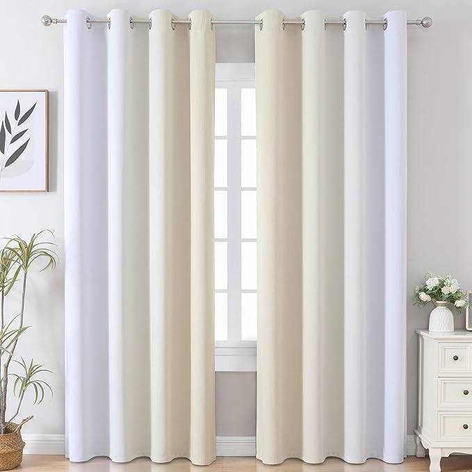 Beige and Greyish White Ombre Blackout Curtains Living Room 96 Inches Long | - Image 2