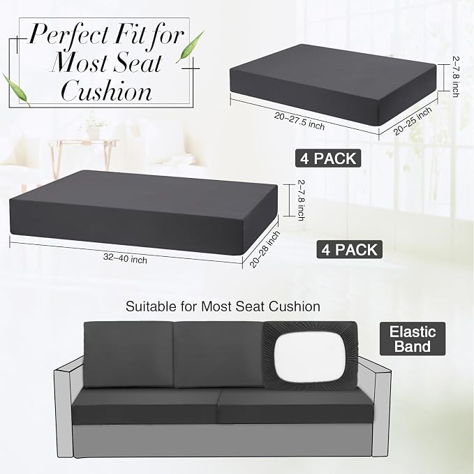Newwiee 8 Pcs Stretch Patio Outdoor Cushion Covers Replacement, Dark Gray | 4 - Image 3