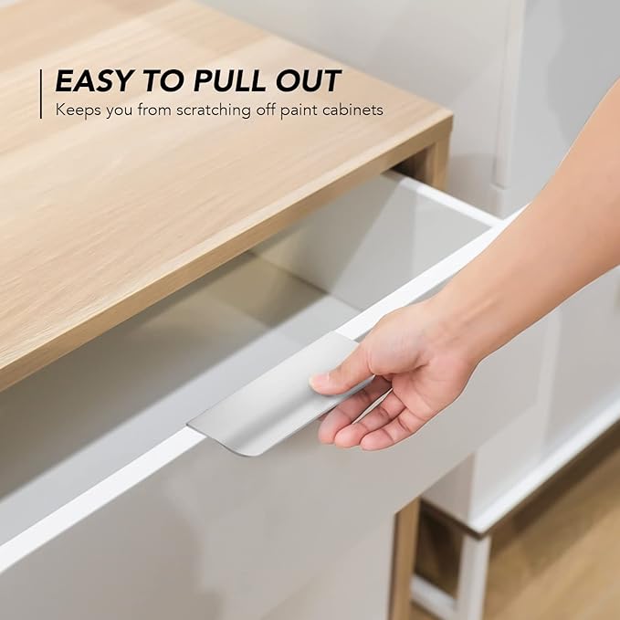Ravinte Hardware 10 Pack Silver Cabinet Handles, 4 Inch (102mm) Finger Edge Pulls, 3 Inch Hole Center, Finger Pulls for Cabinets