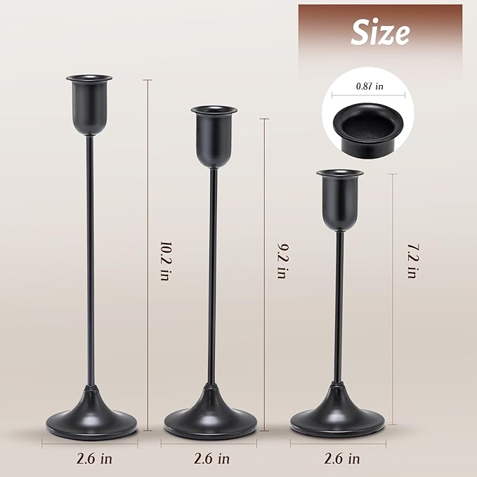 Candlestick Holders, Taper Candle Holders Set of 6, Black Candle Sticks Holder Decor Candelabra for Table Centerpiece, Fireplace Mantel & Housewarming Décor with Gift Box