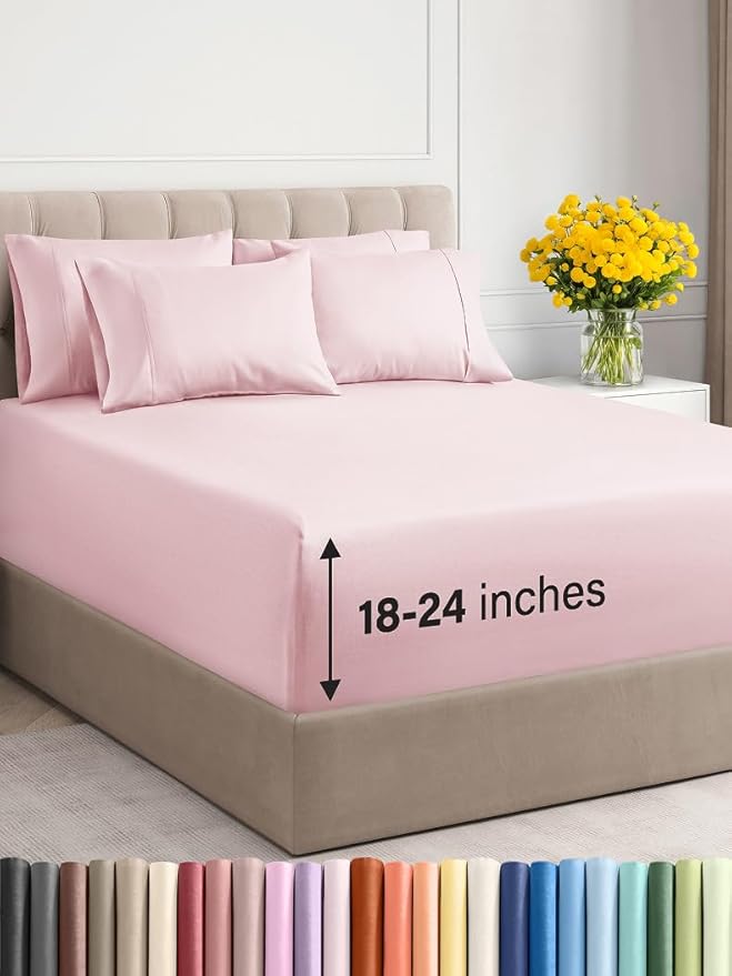 Extra Deep Cal King Sheet Set - 6 Piece Breathable & Cooling Sheets - Hotel Luxury Bed Sheets Set - Easy Fit - Soft, Wrinkle Free & Comfy Sheets Set - Lavender Pink Sheet Set with Extra Deep Pockets