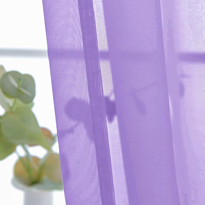 SpaceDresser Basic Rod Pocket Sheer Voile Window Curtain Panels Lavender 1 Pair - Image 3