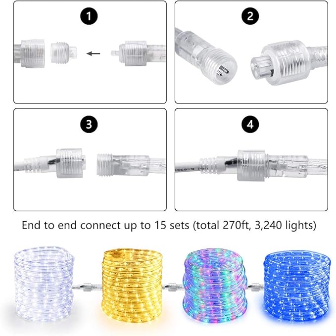 Brizled Blue Rope Lights, 18ft 216 LED Rope Lights Waterproof, 120V ETL Listed Plugin Blue Light Connectable with Clear PVC Tube, Indoor/Outdoor Christmas Lighting for Backyard Garden Patio Christmas