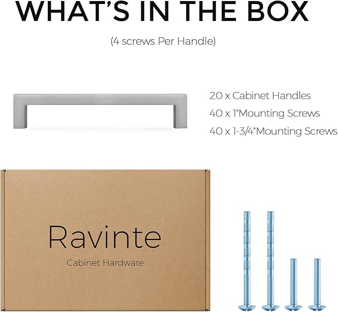 Ravinte 20 Pack Solid 5 Inch Center to Center Slim Square Bar Drawer Handles - Cabinet Hardware Brushed Nickel Pulls for Kitchen and Drawers